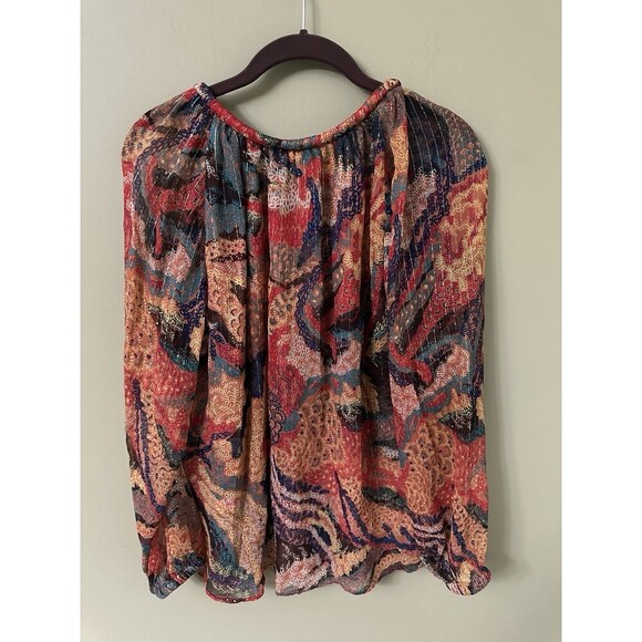 $326 A.L.C. Women Brown Dana Metallic‎ Stripe Long Sleeve Silk Blouse Top Size 4 - Picture 5 of 11